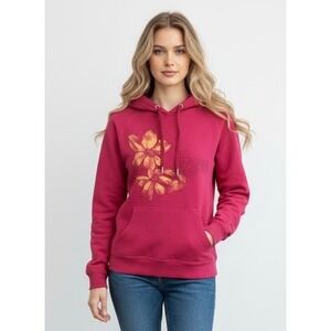 Roxy Juniors Magenta Pink Floral Graphic Pullover Hoodie Size Large